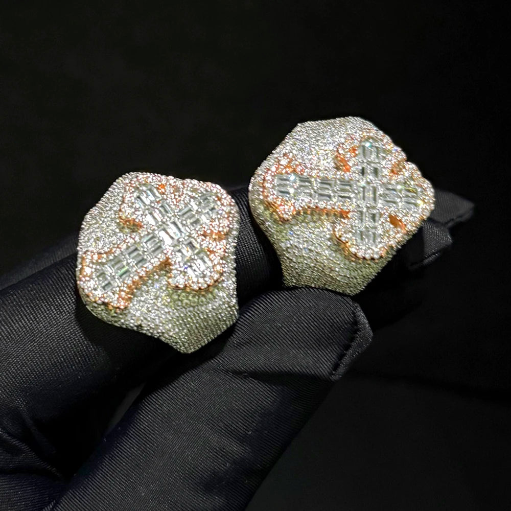  Iced Out Two Tone Cross Ring