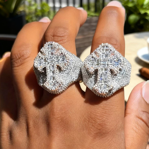  Iced Out Two Tone Cross Ring