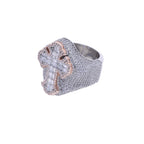  Iced Out Two Tone Cross Ring