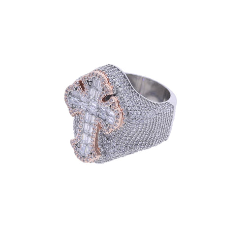  Iced Out Two Tone Cross Ring
